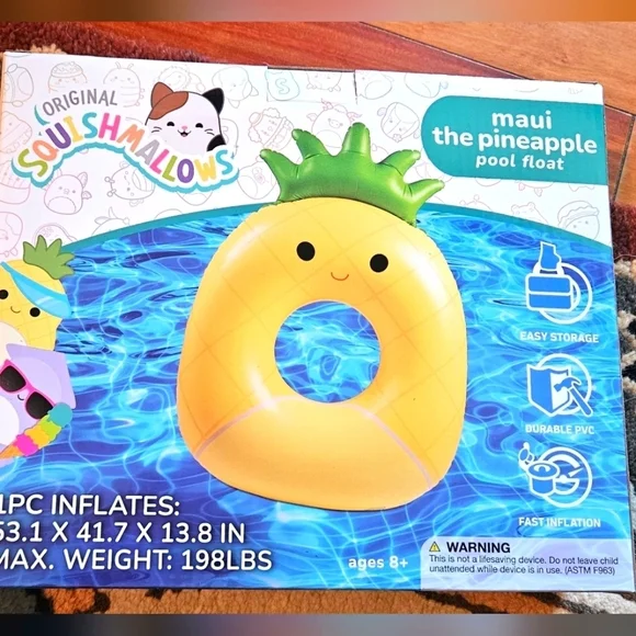 Squishmallow x Bigmouth inflatable pineapple pool float Maui the pineapple - Picture 2 of 5